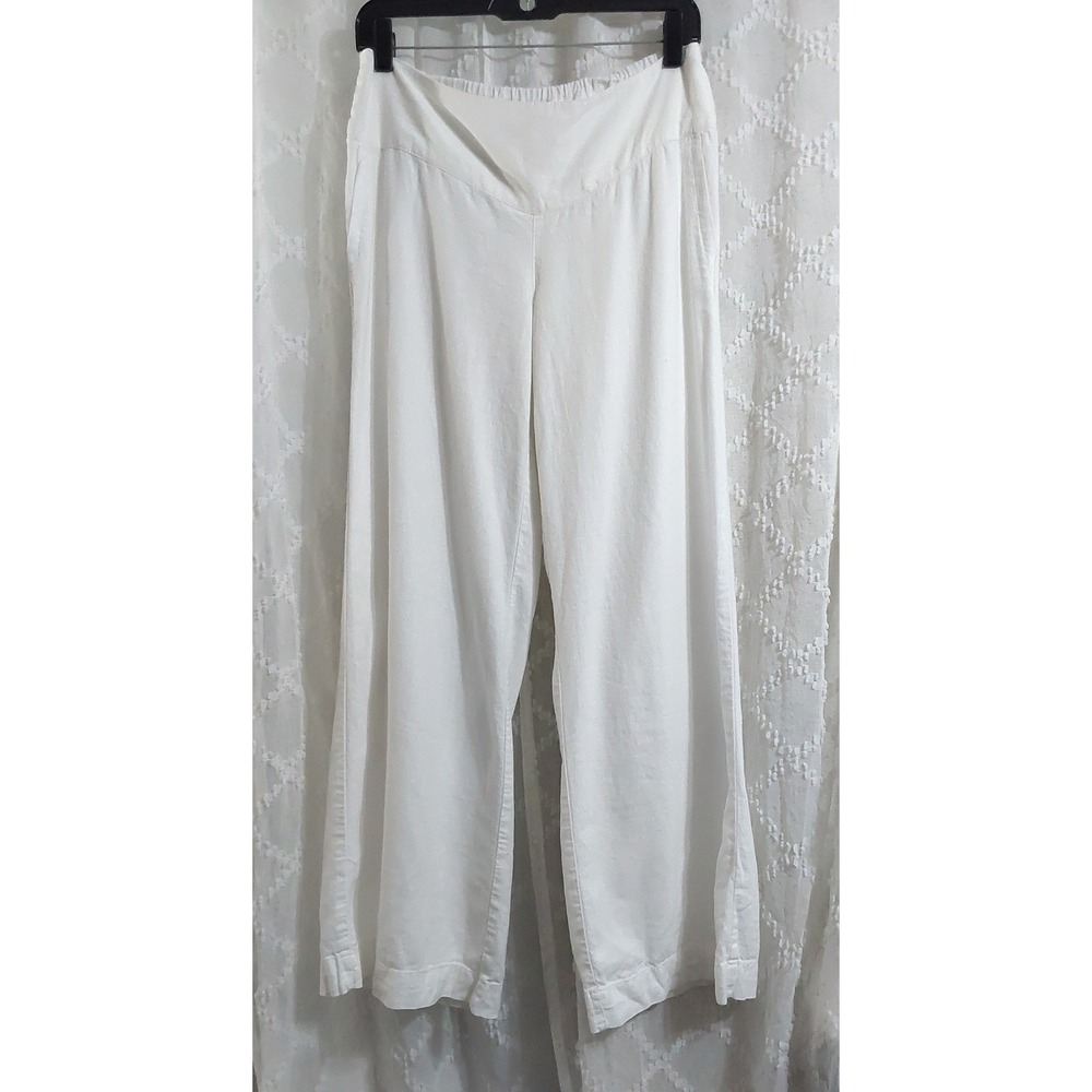 Cato White Linen Blend Wide Leg Pants Small Smocked Back Trousers